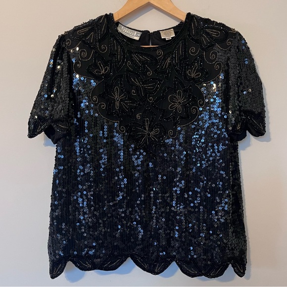 Vintage Braemar by Jeremy Scott 80s glam sequin beaded silk blouse womens medium - Picture 2 of 12